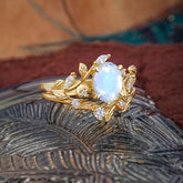 1.15 CT Delicate Leaf Accented 4 Prong Oval Shaped Moonstone Ring Sets